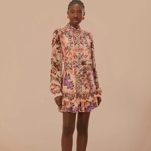 Farm Rio Winter Garden Cream Mini Dress New